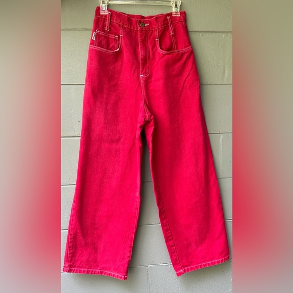 Vintage 90s Y2K Hip hop Red Baggy Wide Leg High-Waisted Jeans Size 28- Medium - Picture 1 of 9